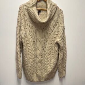 Cable Knit Cowl Neck Sweater in Cream
